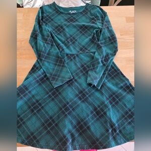 The Children's Place Dress Girls Size 7-8 Plaid Long Sleeve Green Black NWOT